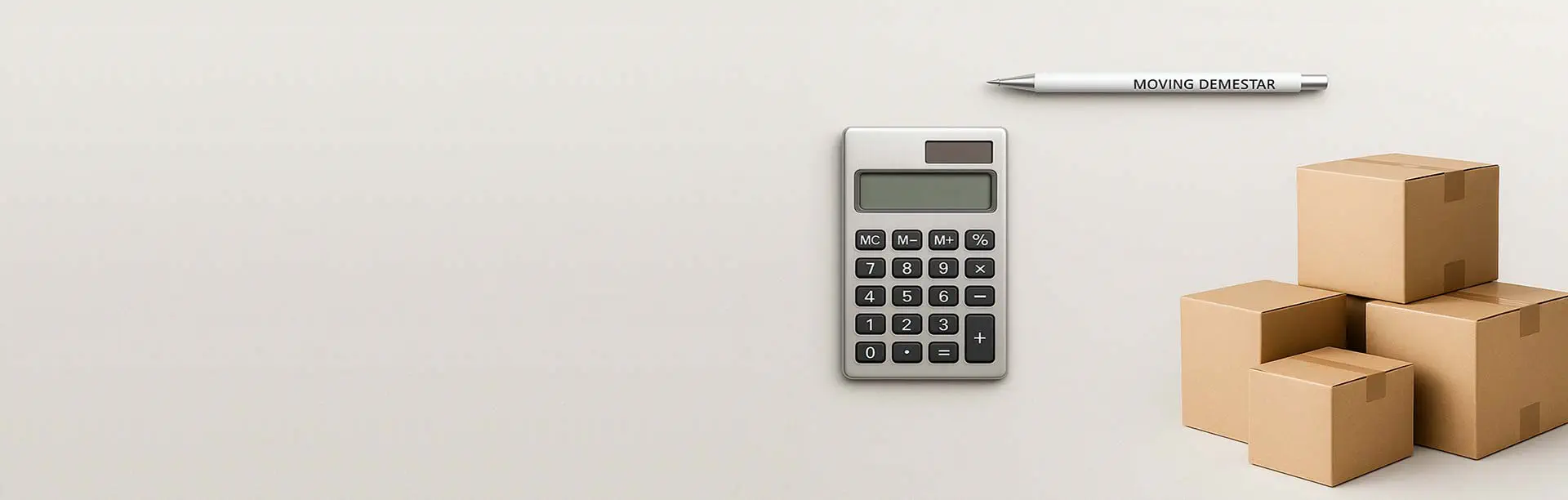 Calculatrice et cartons pour estimer le prix d'un déménagement